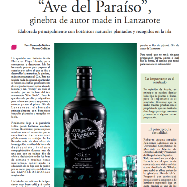 Ave del Paraíso gin de autor made in Lanzarote - Lancelot