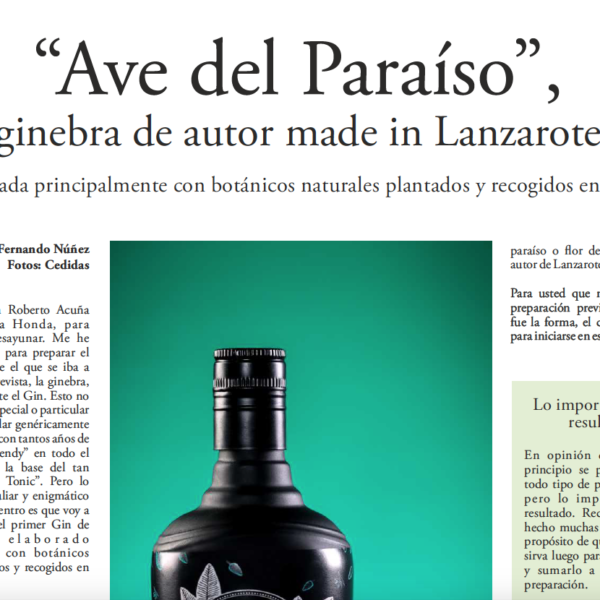 Ave del Paraíso gin de autor made in Lanzarote - Lancelot